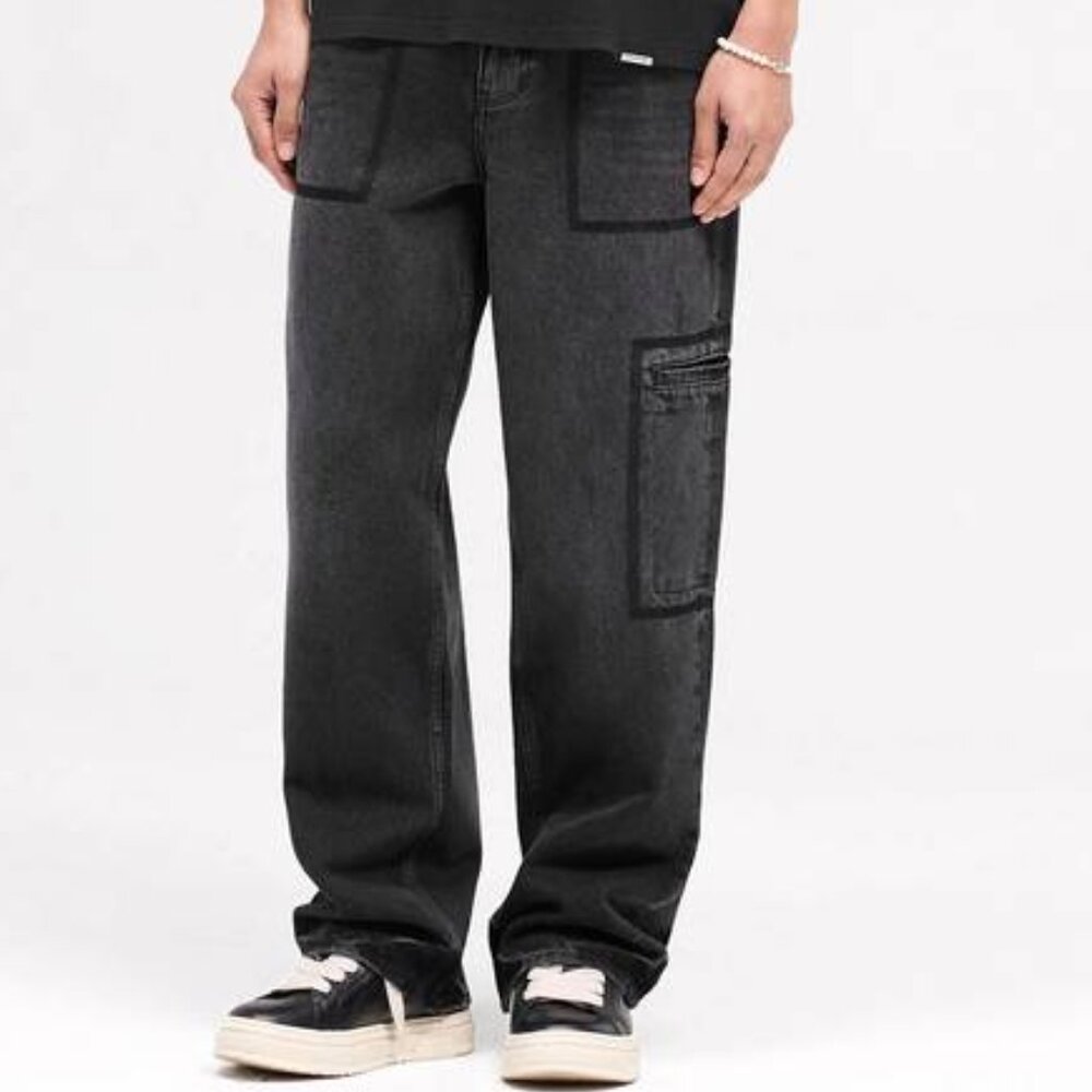 NEW REPRESENT Men’s R3 Drive Denim Jeans Jet Black Size 36 Baggy Fit, Distressed
